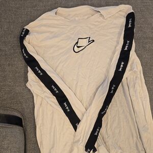 Nike Cream Long Sleeve Tee with Black Sleeve Stripes